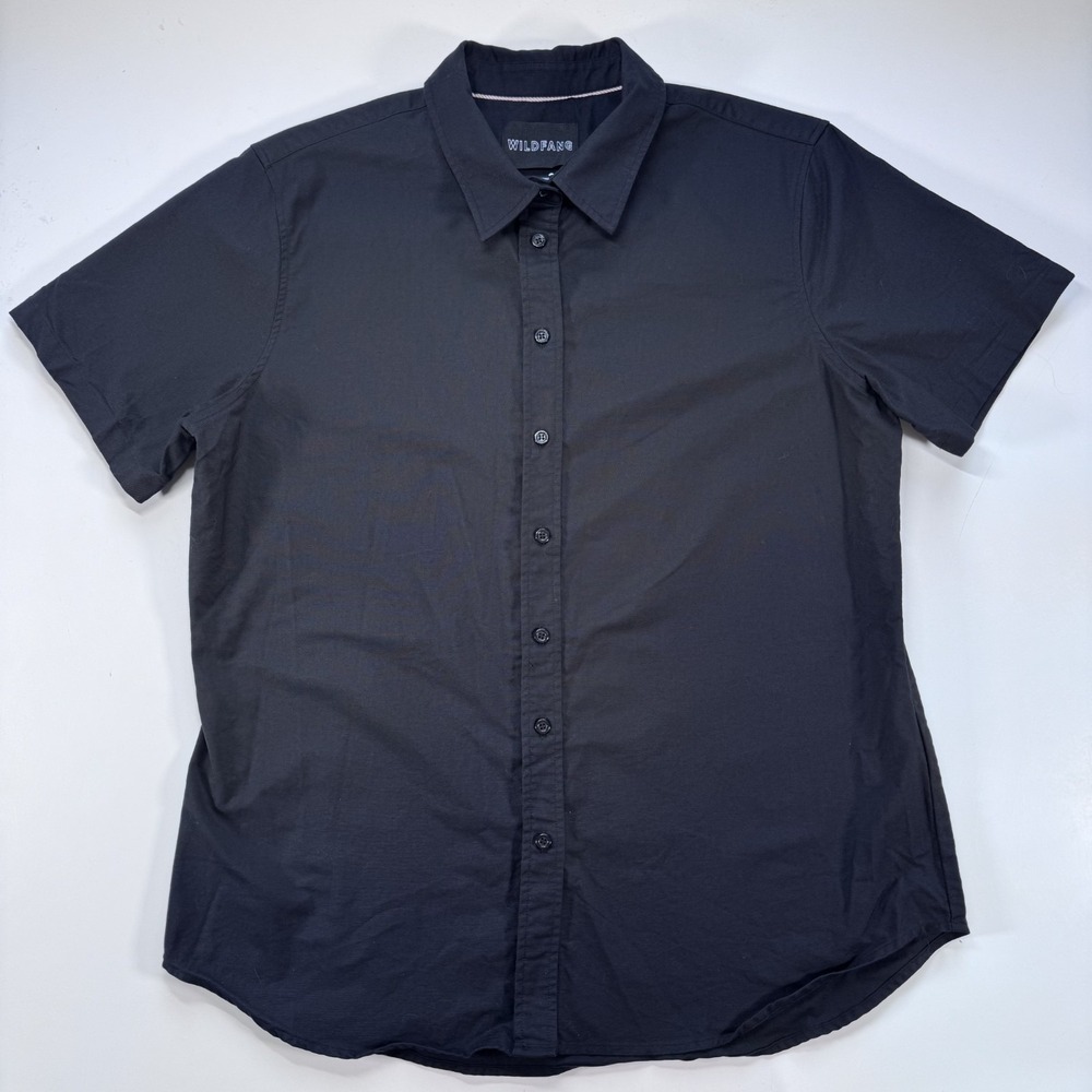 WILDFANG The Essential Oxford Button Up Shirt Short Sleeve Black Cotton XLarge